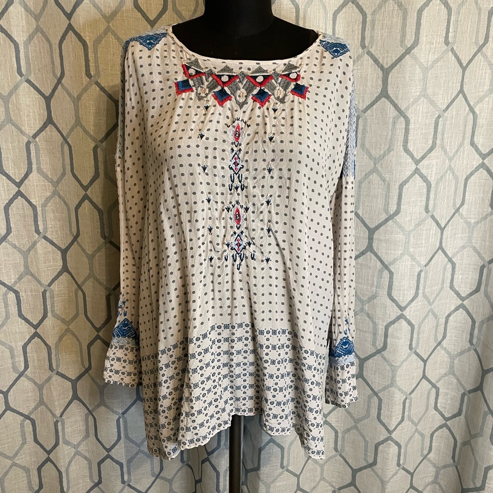 Johnny Was Sheer Embroidered Long Sleeve Blouse ❤️ BIYA Collection